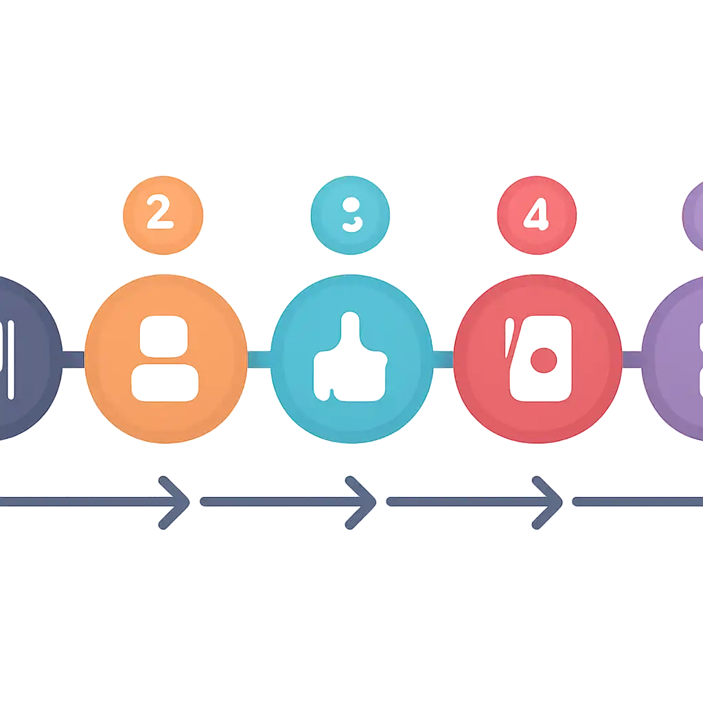 Five numbered circular icons connected by arrows in a horizontal flow, Jalwa steps