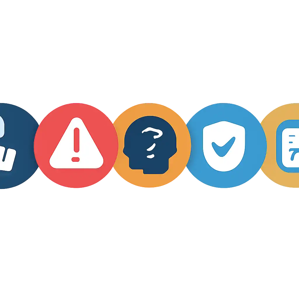 Five numbered circular icons connected by arrows in a horizontal flow, Common Mistakes and Safety steps, Jalwa