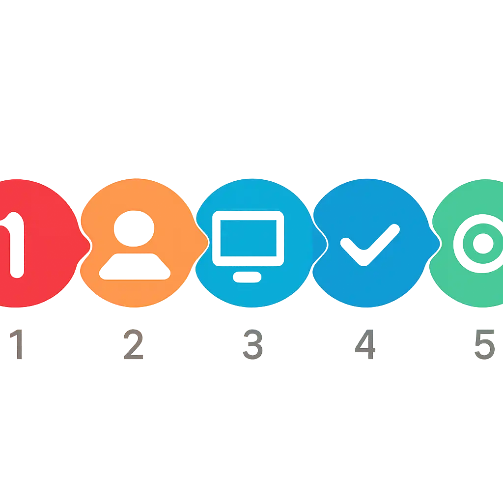 Five numbered circular icons connected by arrows in a horizontal flow, Getting Started With jalwa steps