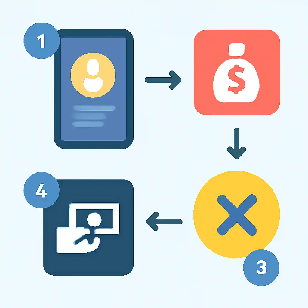 Annotated step diagram: ignoring deposit limits process with numbered callouts, Jalwa