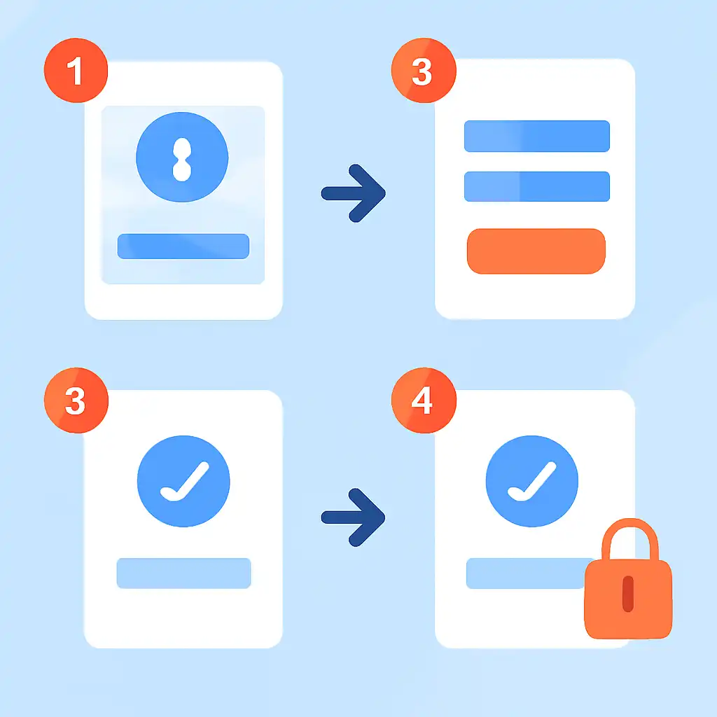 Annotated step diagram: creating an account process with numbered callouts, Jalwa