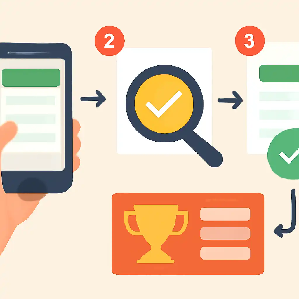 Annotated step diagram: checking results process with numbered callouts, Jalwa
