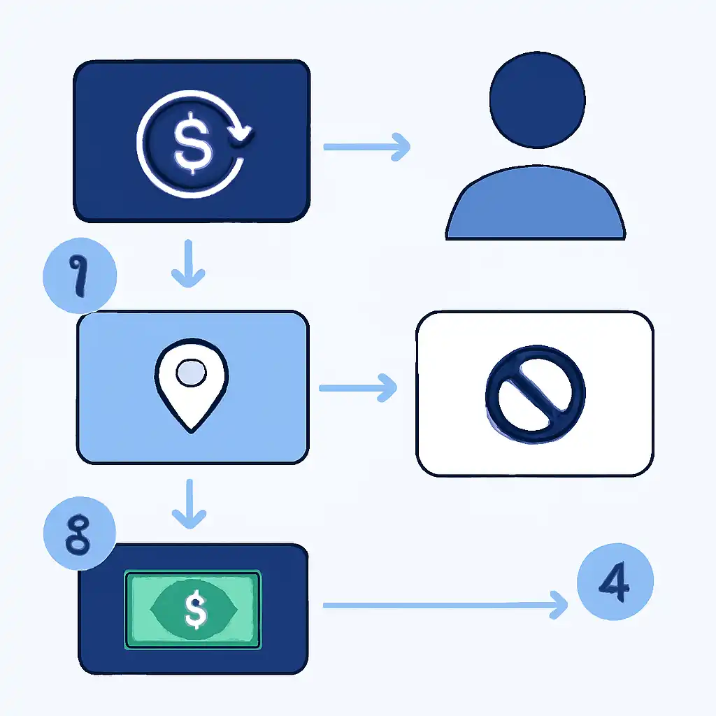 Annotated step diagram: withdrawal limits process with numbered callouts, Jalwa