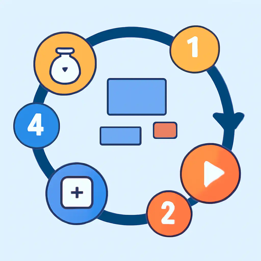 Annotated step diagram: round flow process with numbered callouts, Jalwa