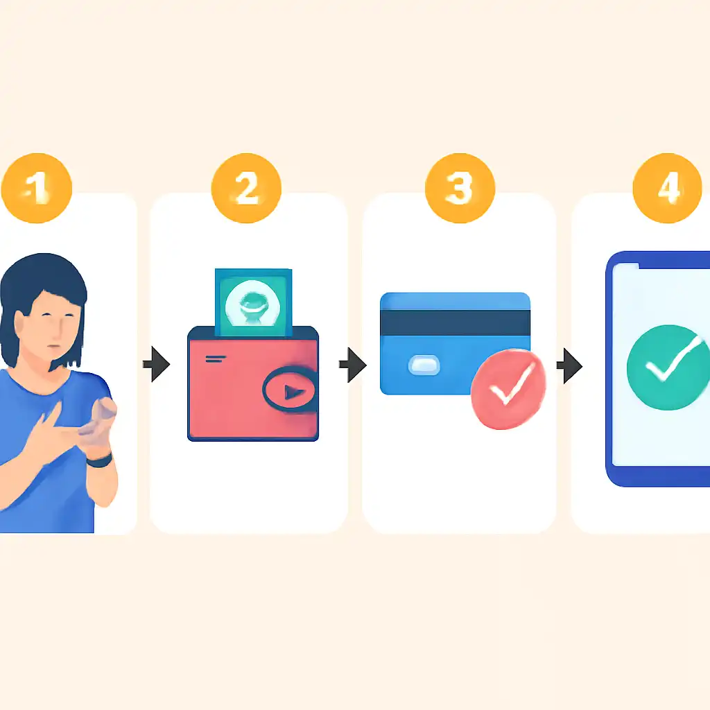 Annotated step diagram: making a first deposit process with numbered callouts, Jalwa
