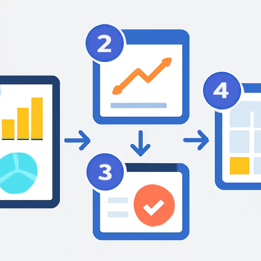 Annotated step diagram: past result charts process with numbered callouts, Jalwa