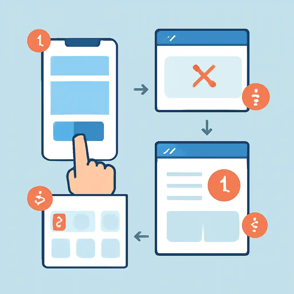 Annotated step diagram: common beginner mistakes process with numbered callouts, Jalwa